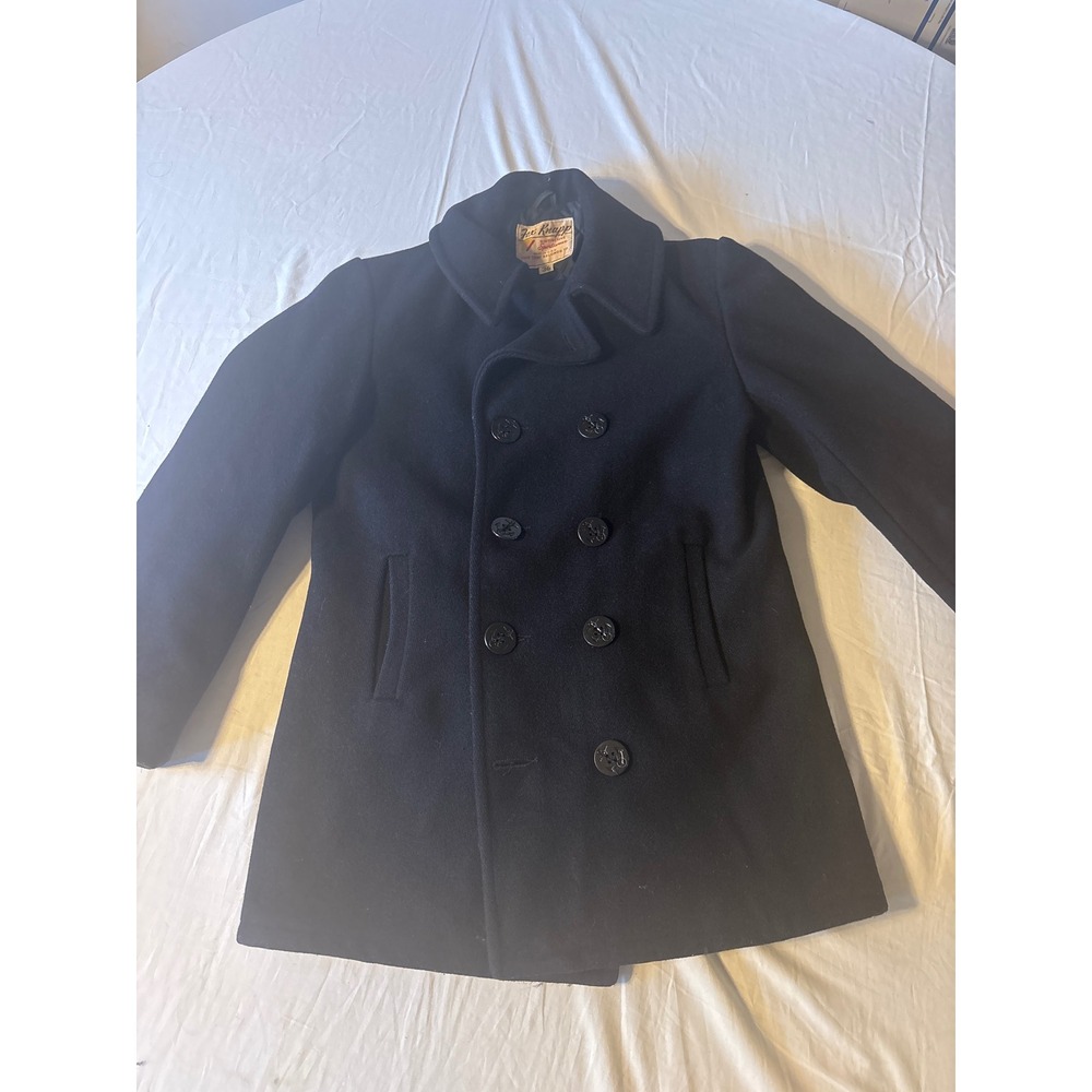 VTG Fox Knapp Pea Coat Mens 36 Navy Blue  Vintage USA Wool Anchor Buttons